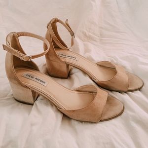 Steve Madden Nude Ankle Strap Suede Block Heel